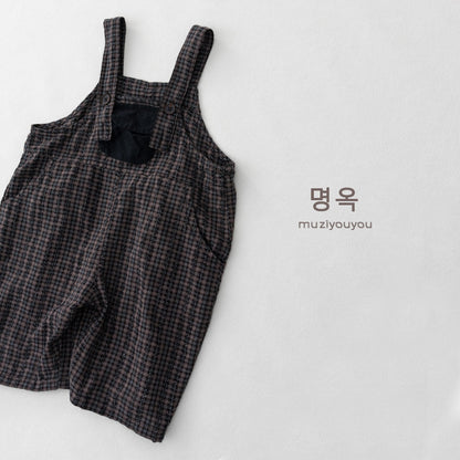 Plaid Loose-Fit Jumpsuit サスペンダー ハーフサロペット【mh0013136】 명옥 muziyouyou サロペットパンツ・サスペンダーパンツ