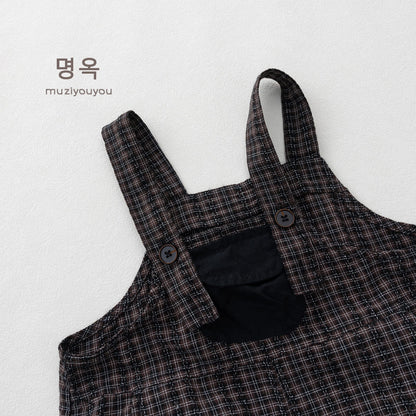 Plaid Loose-Fit Jumpsuit サスペンダー ハーフサロペット【mh0013136】 명옥 muziyouyou サロペットパンツ・サスペンダーパンツ