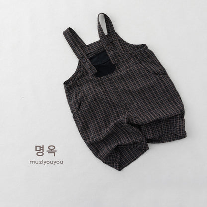 Plaid Loose-Fit Jumpsuit サスペンダー ハーフサロペット【mh0013136】 명옥 muziyouyou サロペットパンツ・サスペンダーパンツ