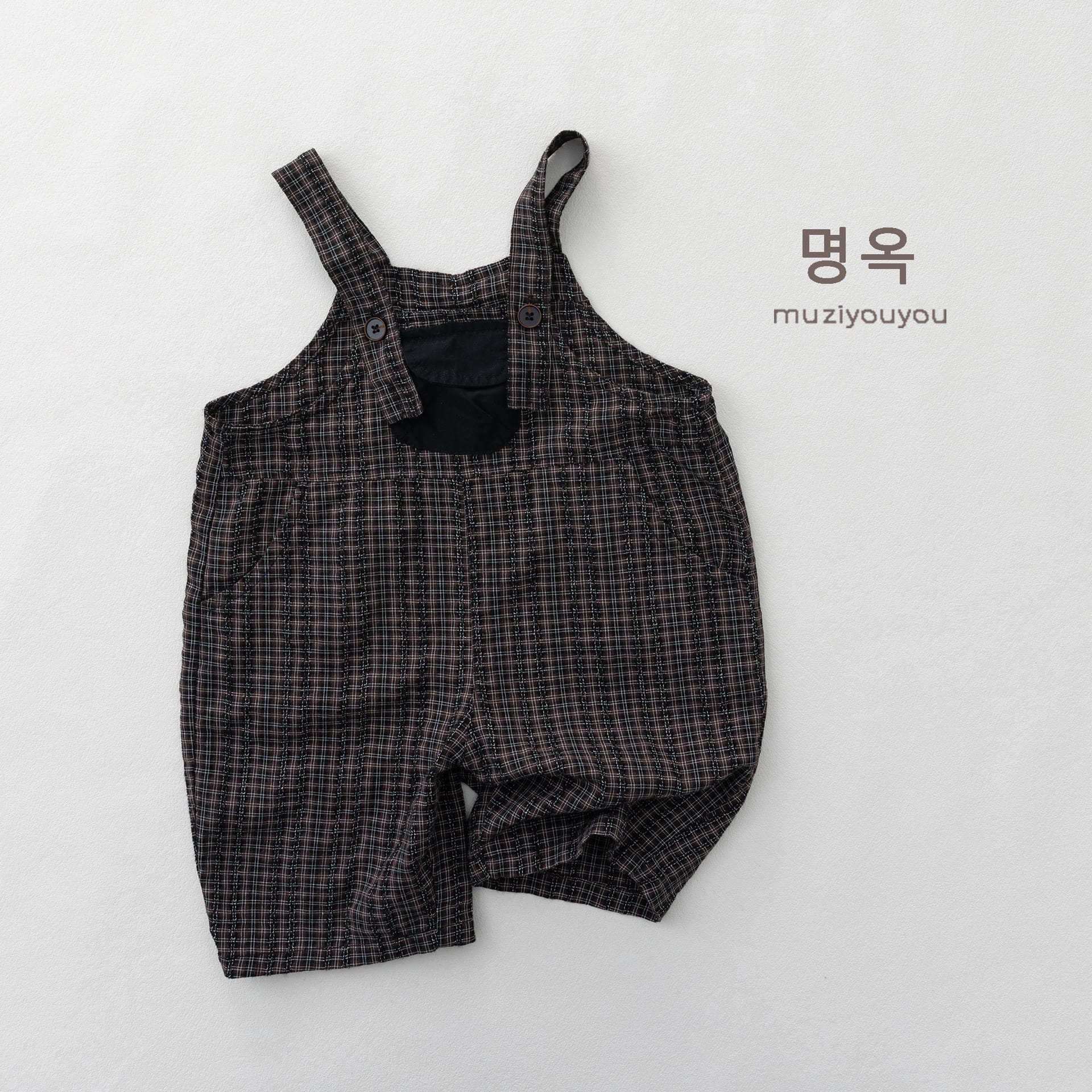 Plaid Loose-Fit Jumpsuit サスペンダー ハーフサロペット【mh0013136】 명옥 muziyouyou サロペットパンツ・サスペンダーパンツ
