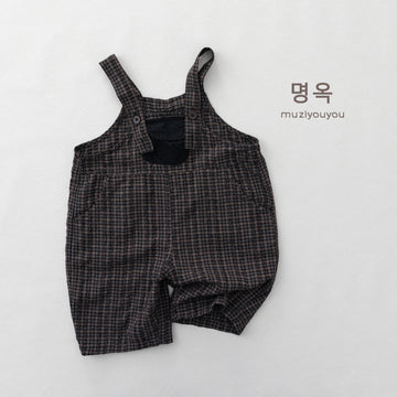 Plaid Loose-Fit Jumpsuit サスペンダー ハーフサロペット【mh0013136】 명옥 muziyouyou サロペットパンツ・サスペンダーパンツ