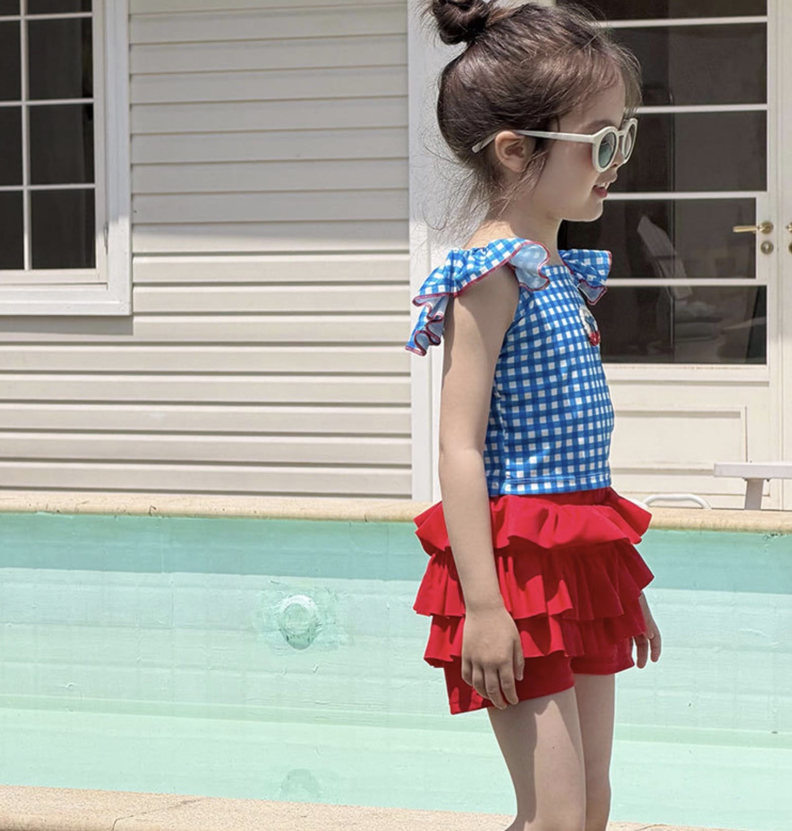 Plaid Quick-dry Split Swimsuit チェック 半袖ラッシュガード ショートパンツ 水着セット【mh0013325】 mamahalo kids ベビー用水着