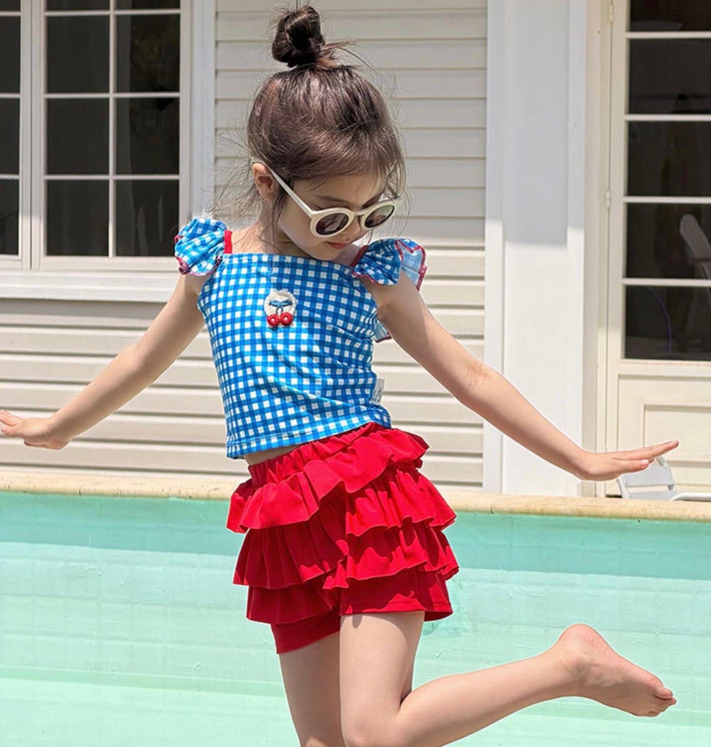 Plaid Quick-dry Split Swimsuit チェック 半袖ラッシュガード ショートパンツ 水着セット【mh0013325】 mamahalo kids ベビー用水着