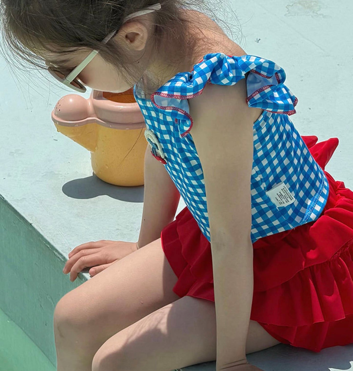 Plaid Quick-dry Split Swimsuit チェック 半袖ラッシュガード ショートパンツ 水着セット【mh0013325】 mamahalo kids ベビー用水着