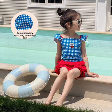 Plaid Quick-dry Split Swimsuit チェック 半袖ラッシュガード ショートパンツ 水着セット【mh0013325】 mamahalo kids ベビー用水着