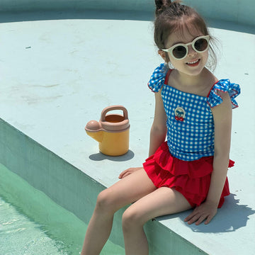 Plaid Quick-dry Split Swimsuit チェック 半袖ラッシュガード ショートパンツ 水着セット【mh0013325】 mamahalo kids ベビー用水着