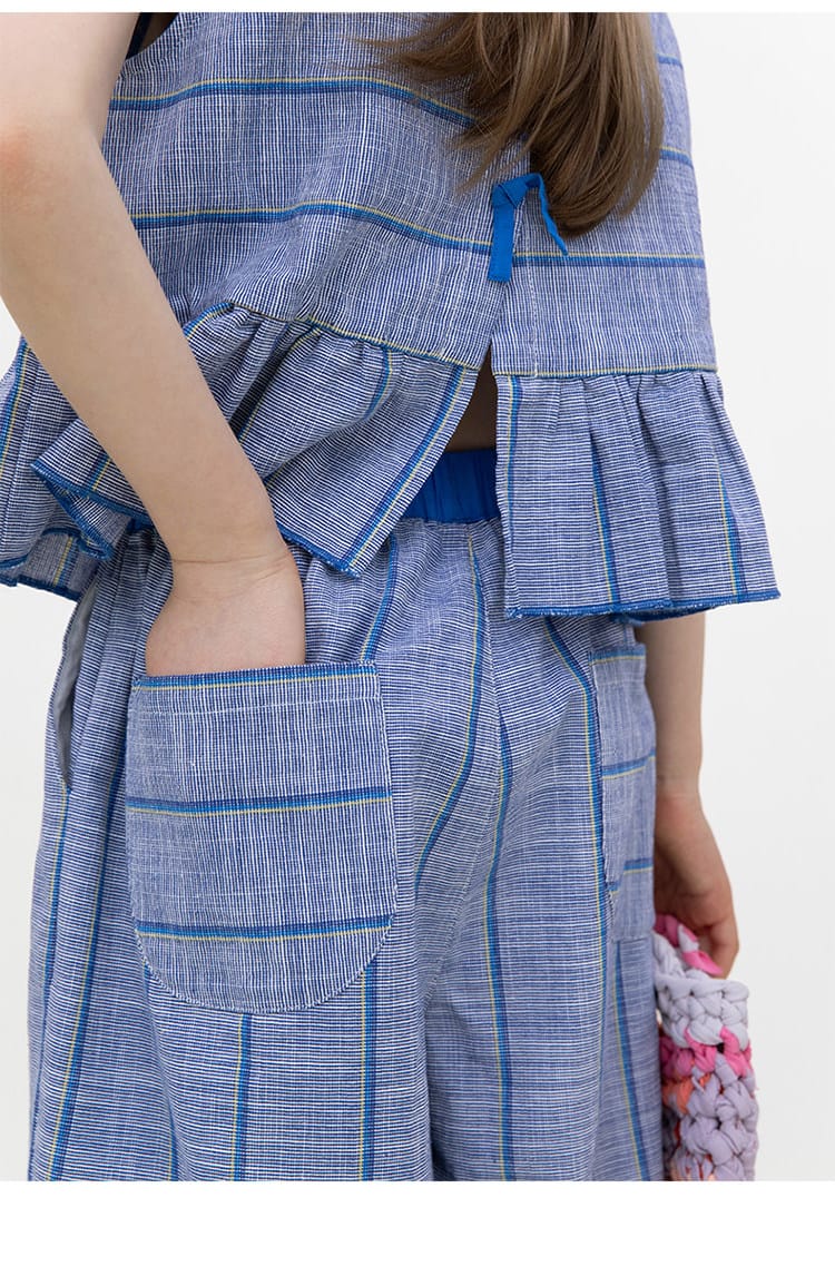 Plaid Ruffled Vest Set ストライプ チェック トップス ワイドロングパンツ【mh0013097】 RICE & SKY ノースリーブセットアップ
