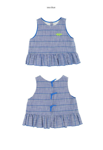 Plaid Ruffled Vest Set ストライプ チェック トップス ワイドロングパンツ【mh0013097】 RICE & SKY ノースリーブセットアップ
