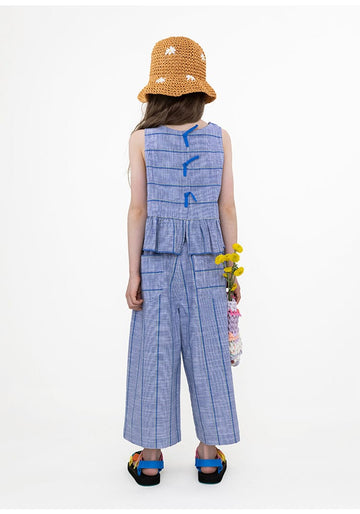 Plaid Ruffled Vest Set ストライプ チェック トップス ワイドロングパンツ【mh0013097】 RICE & SKY ノースリーブセットアップ