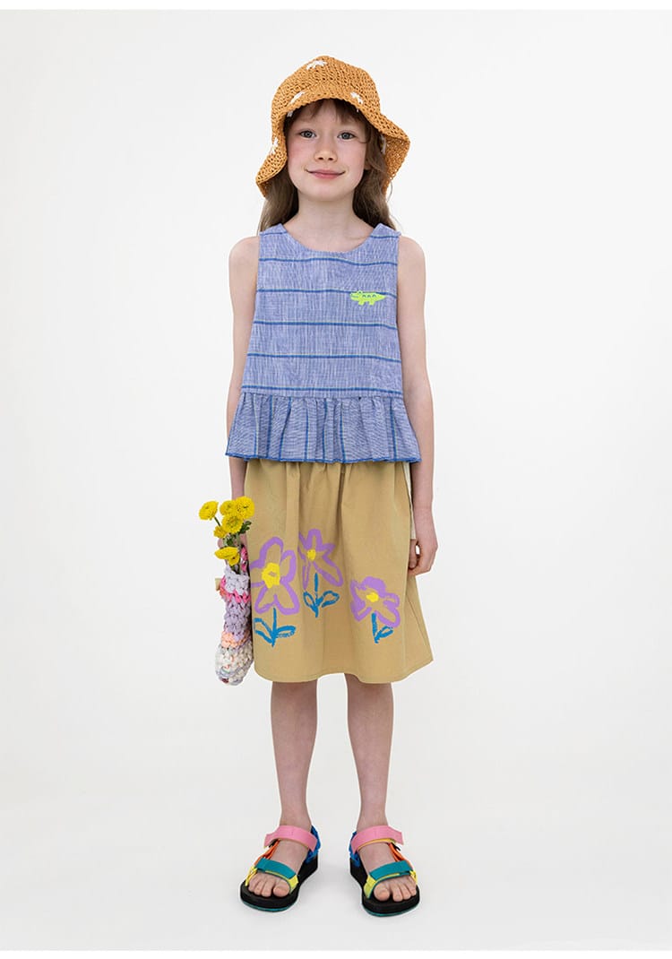 Plaid Ruffled Vest Set ストライプ チェック トップス ワイドロングパンツ【mh0013097】 RICE & SKY ノースリーブセットアップ