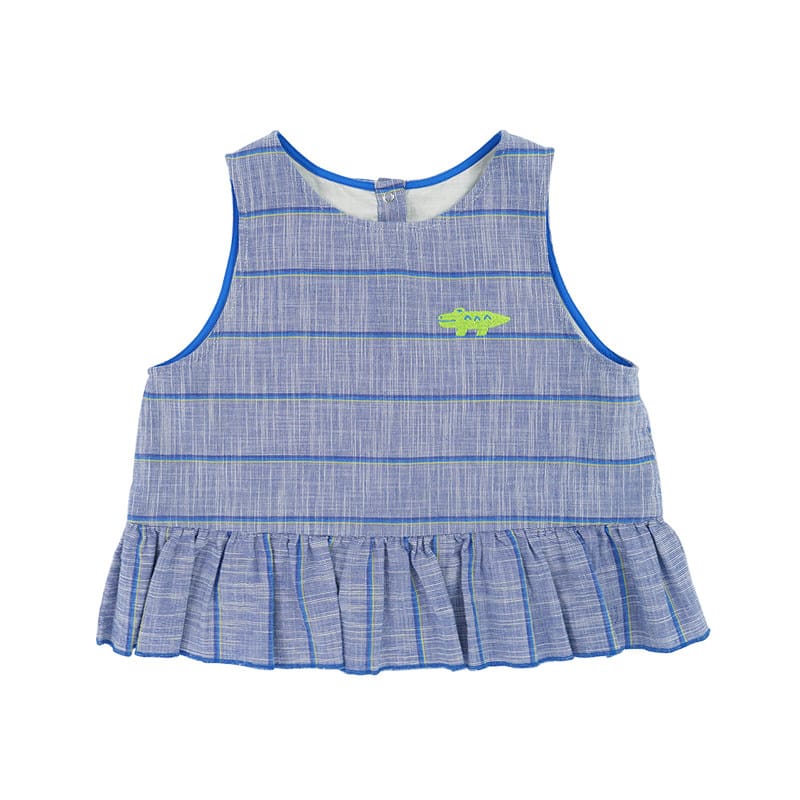 Plaid Ruffled Vest Set ストライプ チェック トップス ワイドロングパンツ【mh0013097】 Tops / 100cm RICE & SKY ノースリーブセットアップ