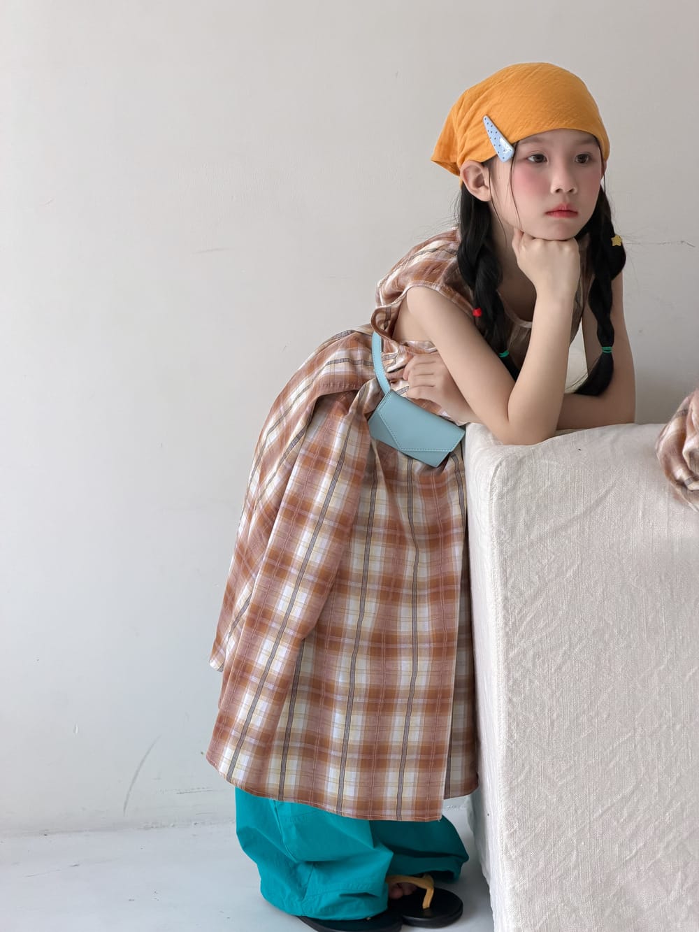 Plaid Separates チェック 半袖シャツ ショートパンツ ノースリーブワンピース【mh0013127】 Dress / 100cm KUMAI.KIDS 半袖セットアップ