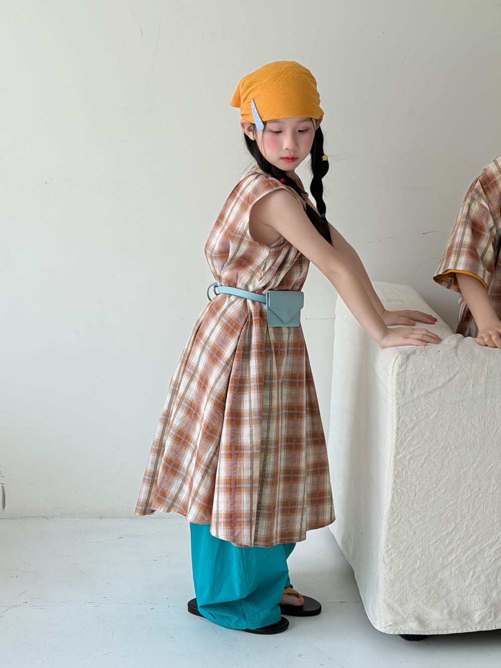 Plaid Separates チェック 半袖シャツ ショートパンツ ノースリーブワンピース【mh0013127】 KUMAI.KIDS 半袖セットアップ