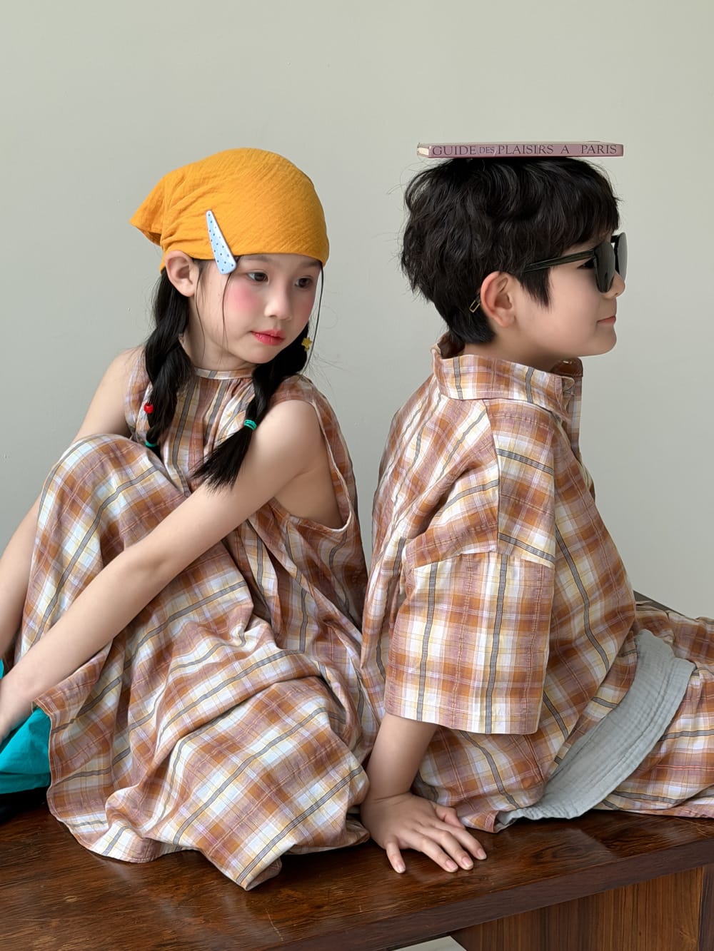 Plaid Separates チェック 半袖シャツ ショートパンツ ノースリーブワンピース【mh0013127】 KUMAI.KIDS 半袖セットアップ