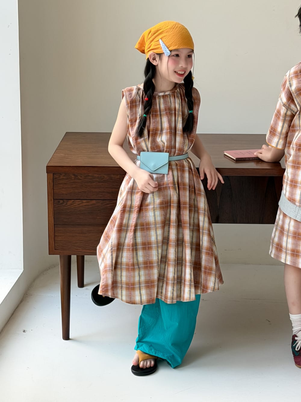 Plaid Separates チェック 半袖シャツ ショートパンツ ノースリーブワンピース【mh0013127】 KUMAI.KIDS 半袖セットアップ
