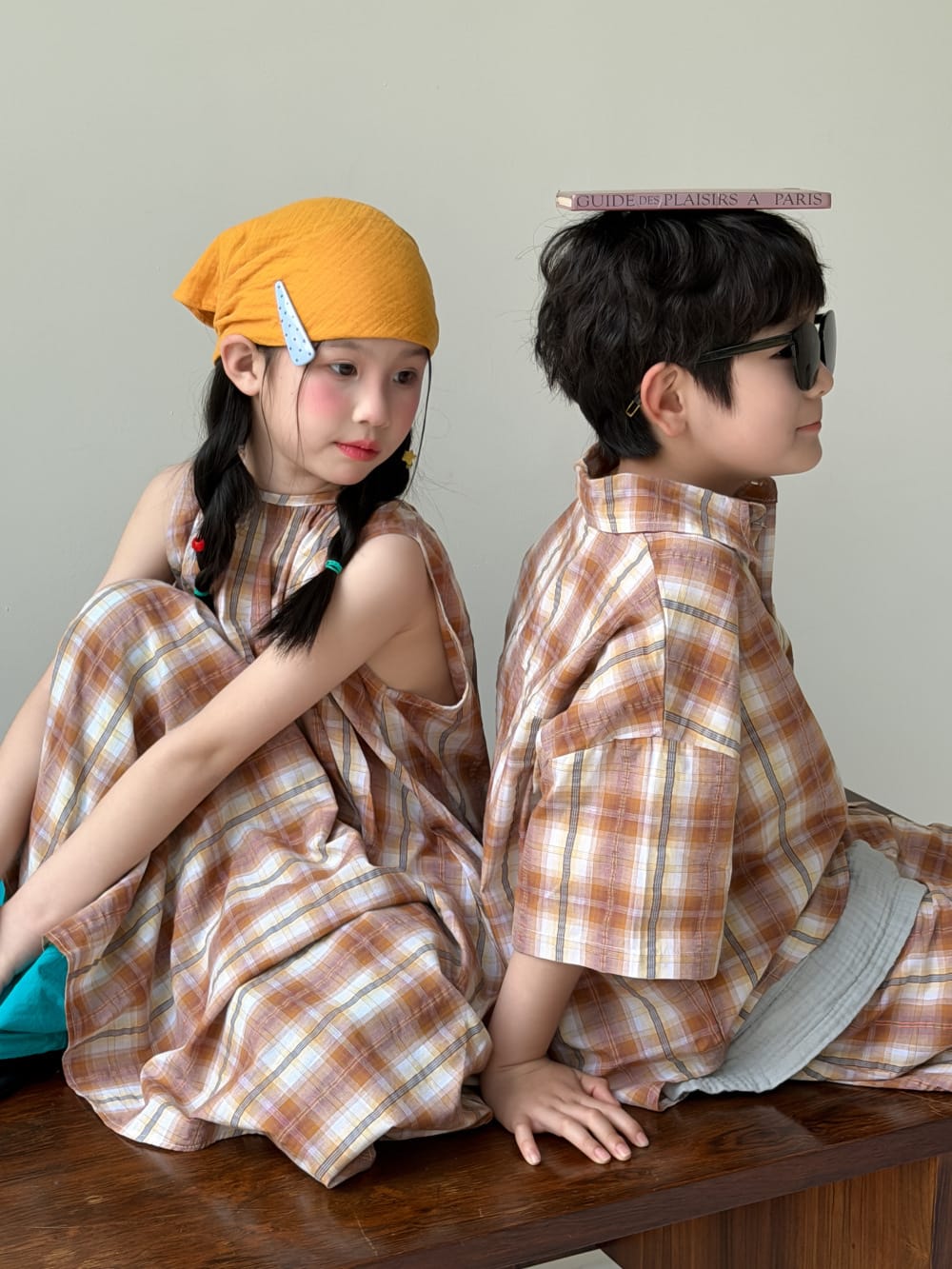 Plaid Separates チェック 半袖シャツ ショートパンツ ノースリーブワンピース【mh0013127】 KUMAI.KIDS 半袖セットアップ