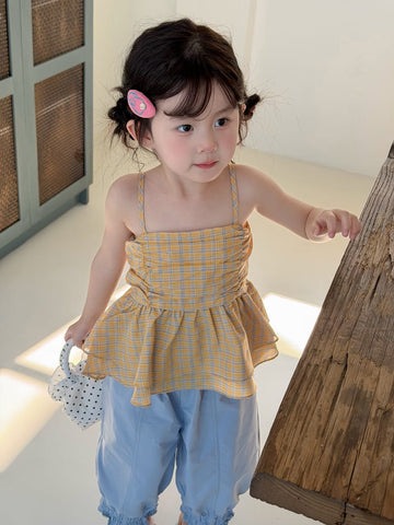 Plaid Shirred Camisole Top チェック シャーリングキャミソール【mh0012756】 Yellow / 90cm MaiTianJi タンクトップ・キャミソール・ノースリーブトップス