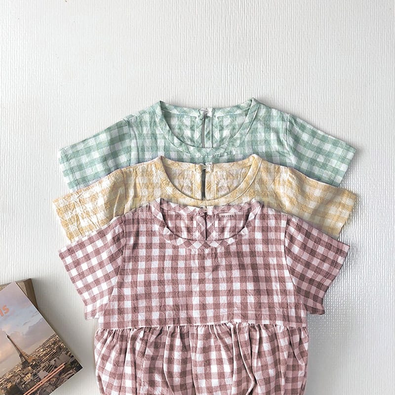 Plaid Short Sleeve Romper with Bonnet チェック柄 半袖 ロンパース ボンネット【mh0012673】 BBAMMA 半袖ロンパース