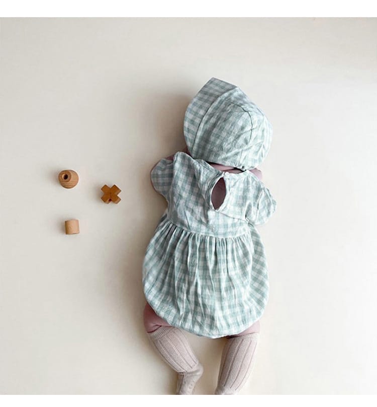 Plaid Short Sleeve Romper with Bonnet チェック柄 半袖 ロンパース ボンネット【mh0012673】 BBAMMA 半袖ロンパース