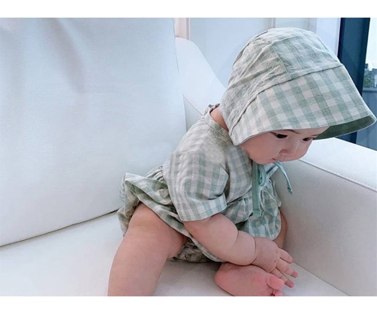 Plaid Short Sleeve Romper with Bonnet チェック柄 半袖 ロンパース ボンネット【mh0012673】 BBAMMA 半袖ロンパース