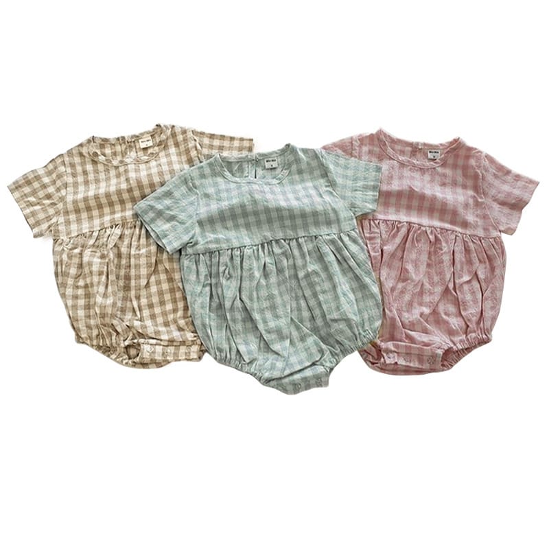 Plaid Short Sleeve Romper with Bonnet チェック柄 半袖 ロンパース ボンネット【mh0012673】 BBAMMA 半袖ロンパース