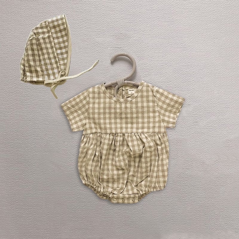 Plaid Short Sleeve Romper with Bonnet チェック柄 半袖 ロンパース ボンネット【mh0012673】 Yellow / 90cm BBAMMA 半袖ロンパース