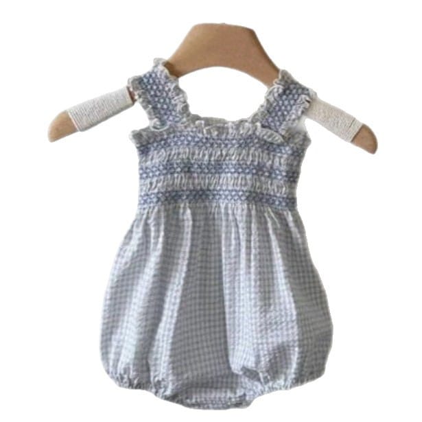 Plaid Straps Jumpsuit シャーリング ノースリーブロンパース【mh0013110】 BBAMMA ノースリーブロンパース