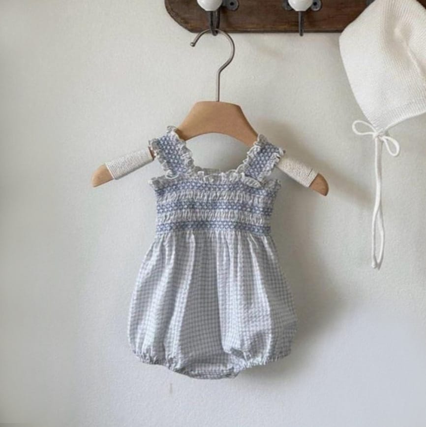 Plaid Straps Jumpsuit シャーリング ノースリーブロンパース【mh0013110】 Light Blue / 66cm BBAMMA ノースリーブロンパース