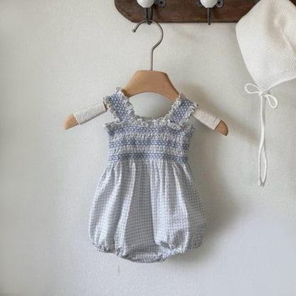 Plaid Straps Jumpsuit シャーリング ノースリーブロンパース【mh0013110】 Light Blue / 66cm BBAMMA ノースリーブロンパース