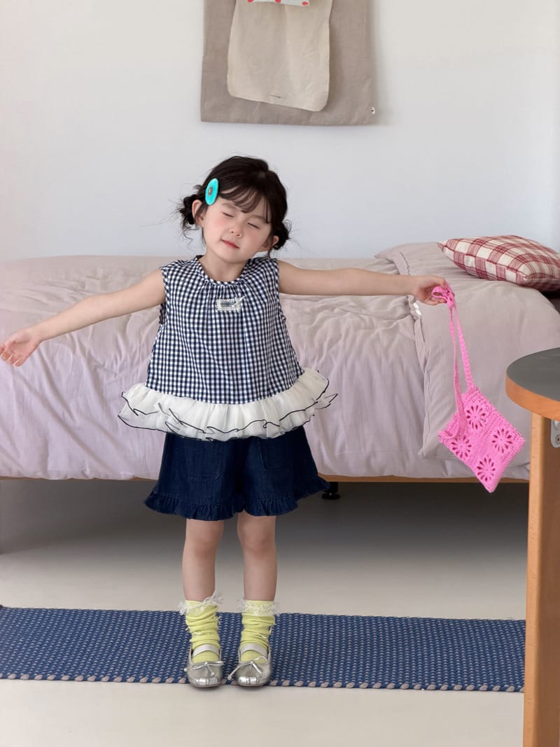 Plaid Tulle Hem Tank Top ギンガムチェック チュール ノースリーブブラウス【mh0012758】 MaiTianJi タンクトップ・キャミソール・ノースリーブトップス