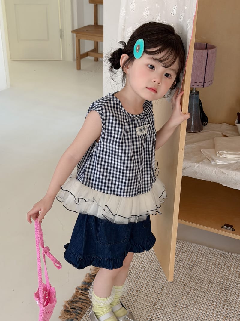 Plaid Tulle Hem Tank Top ギンガムチェック チュール ノースリーブブラウス【mh0012758】 MaiTianJi タンクトップ・キャミソール・ノースリーブトップス
