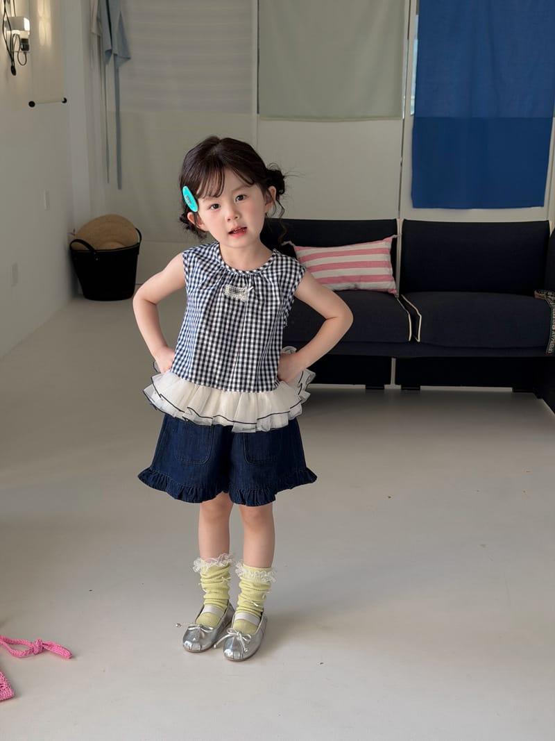 Plaid Tulle Hem Tank Top ギンガムチェック チュール ノースリーブブラウス【mh0012758】 MaiTianJi タンクトップ・キャミソール・ノースリーブトップス
