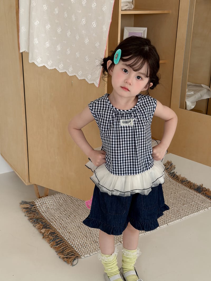 Plaid Tulle Hem Tank Top ギンガムチェック チュール ノースリーブブラウス【mh0012758】 MaiTianJi タンクトップ・キャミソール・ノースリーブトップス