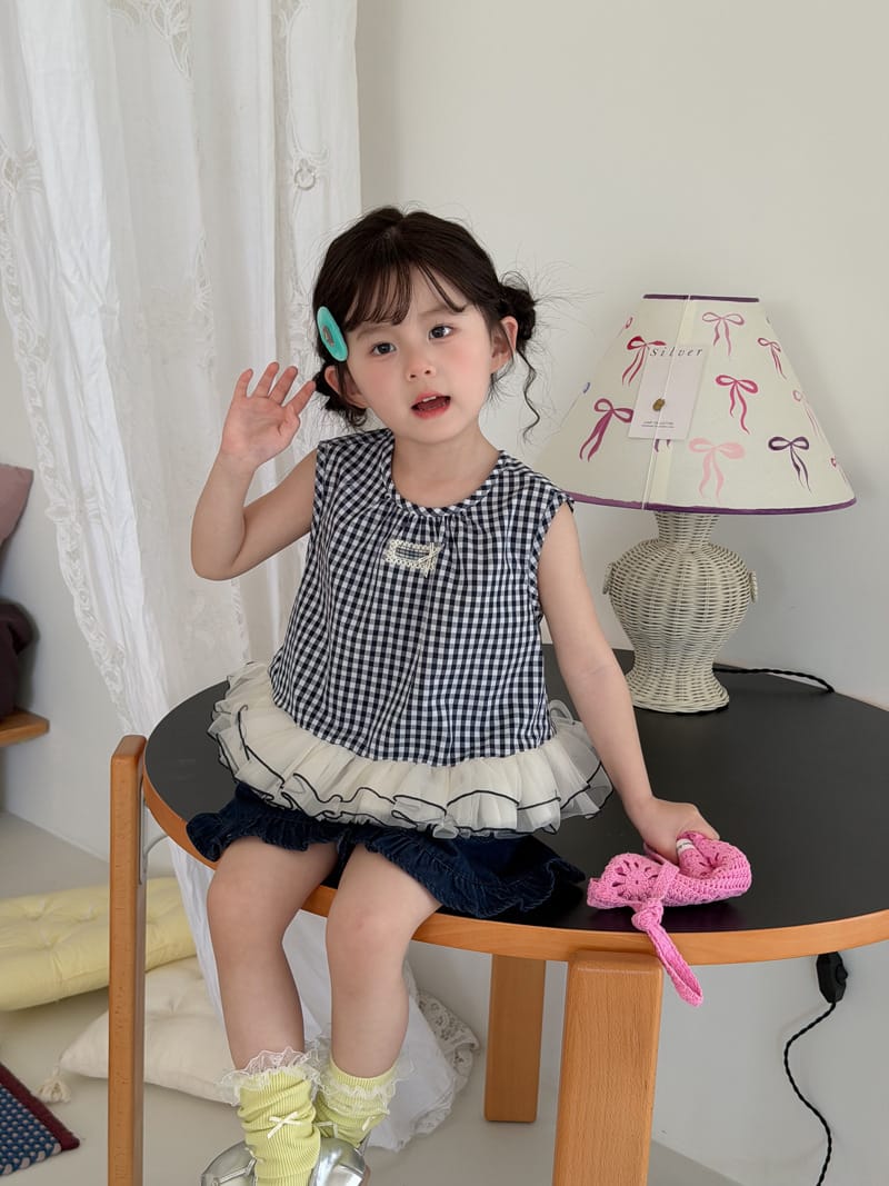 Plaid Tulle Hem Tank Top ギンガムチェック チュール ノースリーブブラウス【mh0012758】 MaiTianJi タンクトップ・キャミソール・ノースリーブトップス