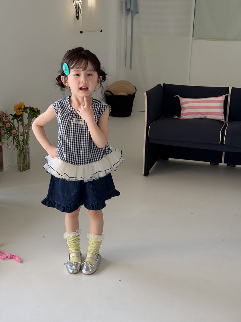 Plaid Tulle Hem Tank Top ギンガムチェック チュール ノースリーブブラウス【mh0012758】 MaiTianJi タンクトップ・キャミソール・ノースリーブトップス