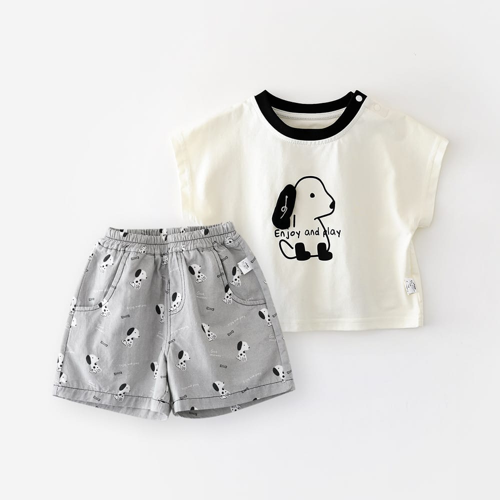 Playful Puppy Co-ord 半袖Tシャツ ショートパンツ セットアップ【mh0012861】 Grey / 73cm ABNN 半袖セットアップ