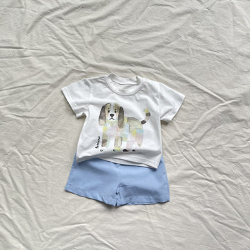 Playful Puppy Short Set 犬 イラスト 半袖Tシャツ ショートパンツセット【mh0012904】 yi nian ni 半袖セットアップ