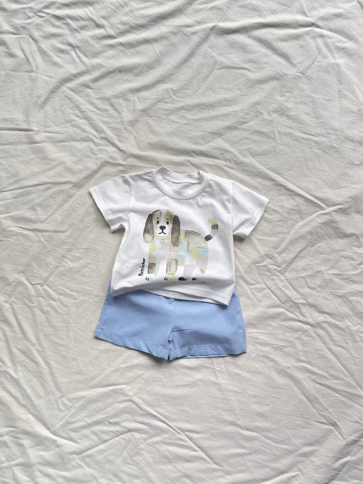 Playful Puppy Short Set 犬 イラスト 半袖Tシャツ ショートパンツセット【mh0012904】 yi nian ni 半袖セットアップ
