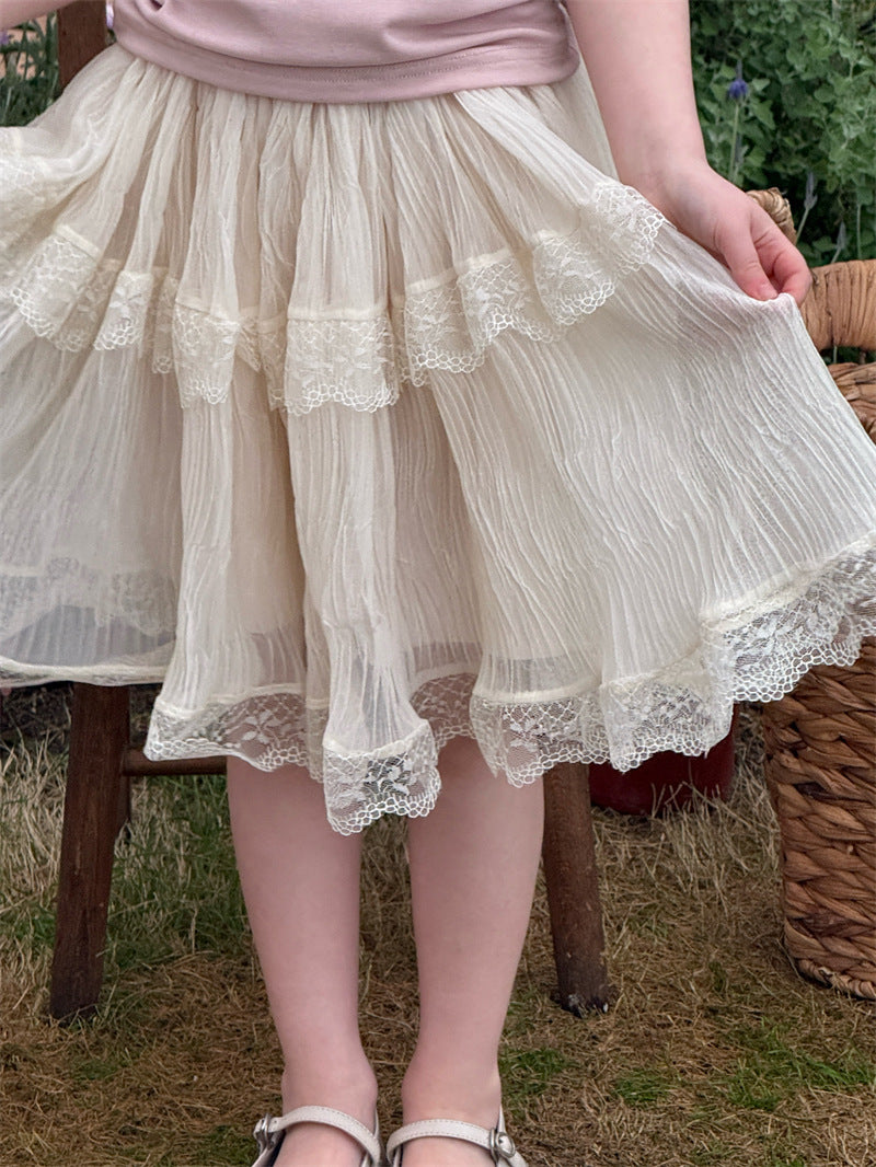 Pleated Lace Midi Skirt プリーツ レース ミディ丈スカート【mh0012426】 90cm / creamy-white mamahalo shop