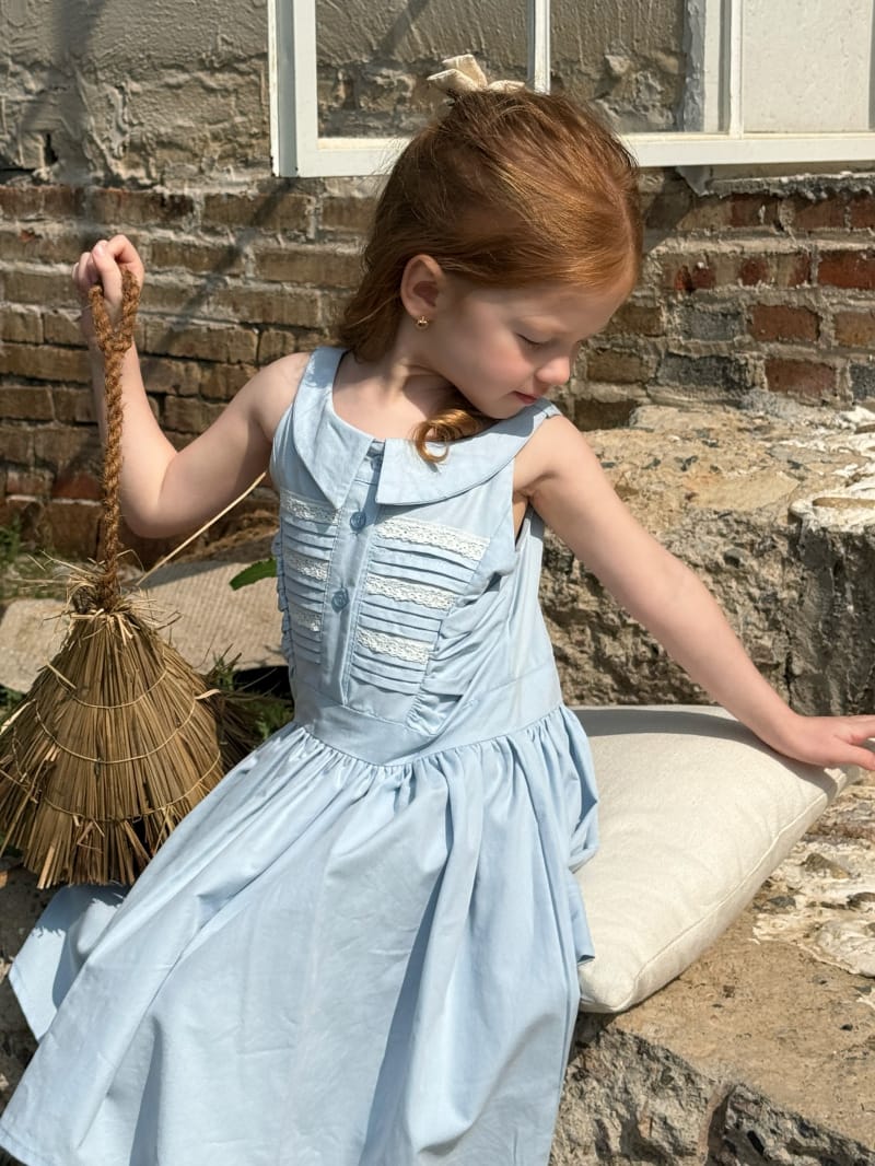 Pleated Lace Pin-tuck Sleeveless Dress レトロ 丸襟 ノースリーブワンピース【mh0012806】 Blue / 90cm Chengle ノースリーブワンピース
