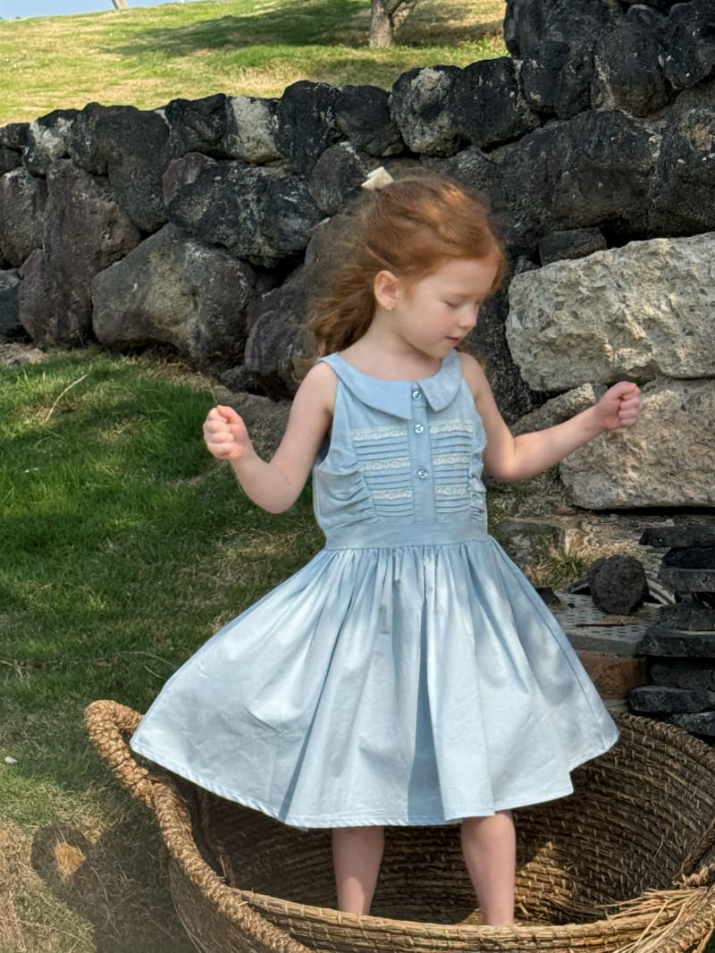 Pleated Lace Pin-tuck Sleeveless Dress レトロ 丸襟 ノースリーブワンピース【mh0012806】 Chengle ノースリーブワンピース