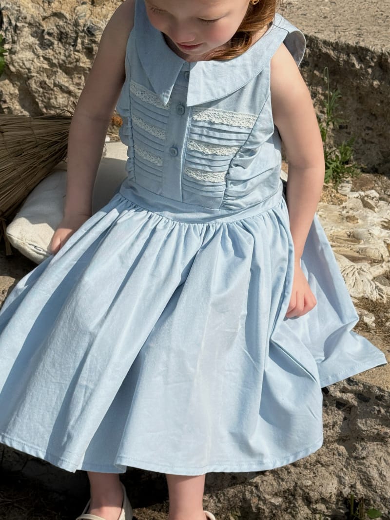 Pleated Lace Pin-tuck Sleeveless Dress レトロ 丸襟 ノースリーブワンピース【mh0012806】 Chengle ノースリーブワンピース