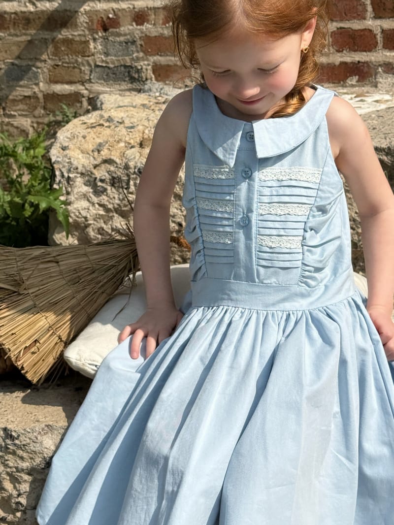 Pleated Lace Pin-tuck Sleeveless Dress レトロ 丸襟 ノースリーブワンピース【mh0012806】 Chengle ノースリーブワンピース