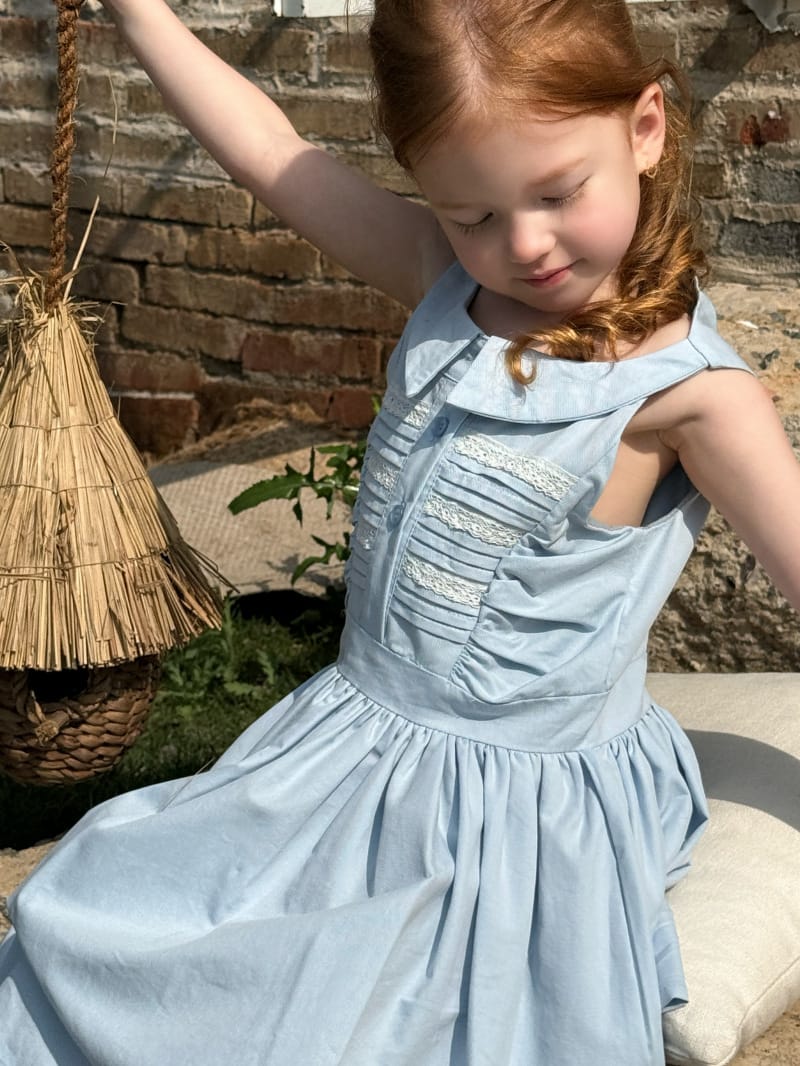Pleated Lace Pin-tuck Sleeveless Dress レトロ 丸襟 ノースリーブワンピース【mh0012806】 Chengle ノースリーブワンピース