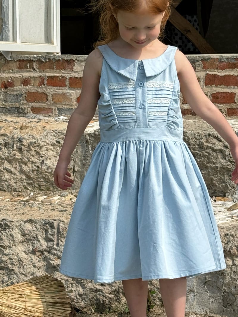 Pleated Lace Pin-tuck Sleeveless Dress レトロ 丸襟 ノースリーブワンピース【mh0012806】 Chengle ノースリーブワンピース