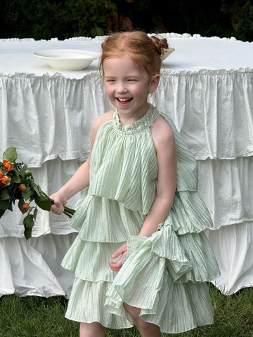 Pleated Ruffle Halter Princess Dress ティアード ノースリーブワンピース【mh0013250】 Chengle ノースリーブワンピース