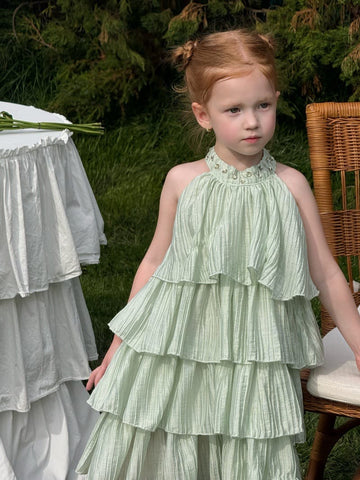 Pleated Ruffle Halter Princess Dress ティアード ノースリーブワンピース【mh0013250】 Chengle ノースリーブワンピース