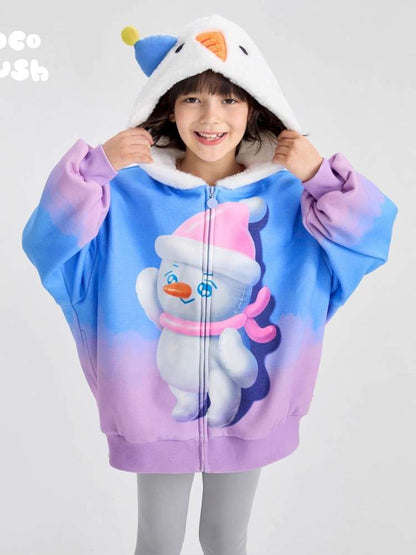 カーディガン・パーカー Blue / 110cm poco blush | Mousse Snowman Gradient Fleece Cardigan スノーマン グラデーション 裏起毛カーディガン【mh0020037】