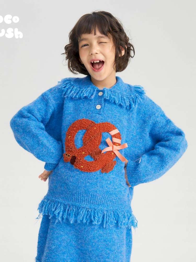 長袖セットアップ Blue sweater / 110cm poco blush | Braid Puppy Wool Blend Sweater ツイストパン犬 ウール混 ふわふわニット【mh0020030】