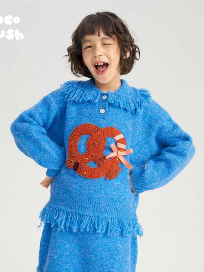 長袖セットアップ Blue sweater / 110cm poco blush | Braid Puppy Wool Blend Sweater ツイストパン犬 ウール混 ふわふわニット【mh0020030】